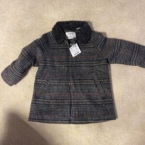 NEW ZARA PLAID QUILTED FABRIC WOOL BLEND COAT 2-3 years